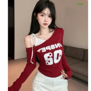 Áo croptop lệch vai phối dây