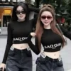 Áo croptop nữ cổ tròn tay dài