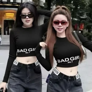 Áo croptop nữ cổ tròn tay dài